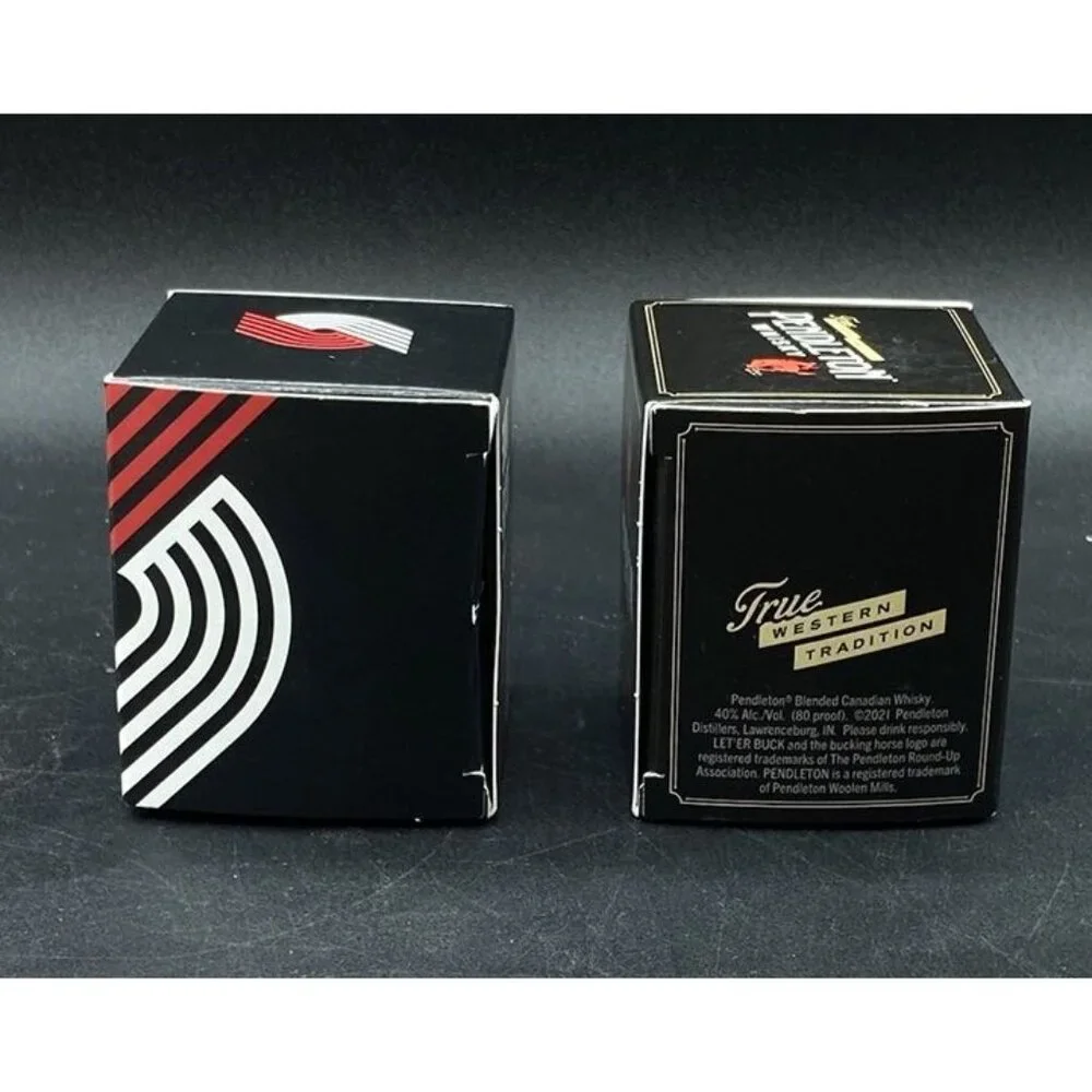 Pendleton Whisky Shot Glass Portland Trail Blazers New Boxed Bottle Topper LOT 2